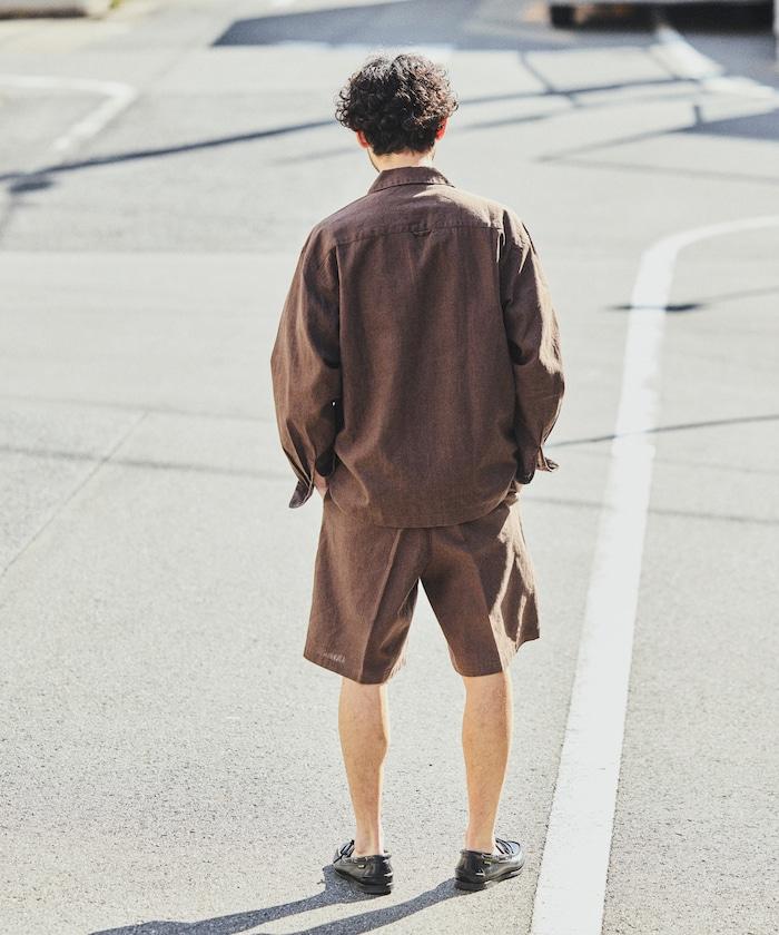 亞麻棉鬆緊休閒短褲