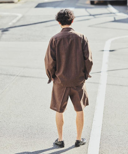 亞麻棉鬆緊休閒短褲