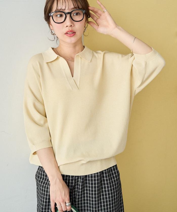 短袖Polo領開襟夏季針織上衣