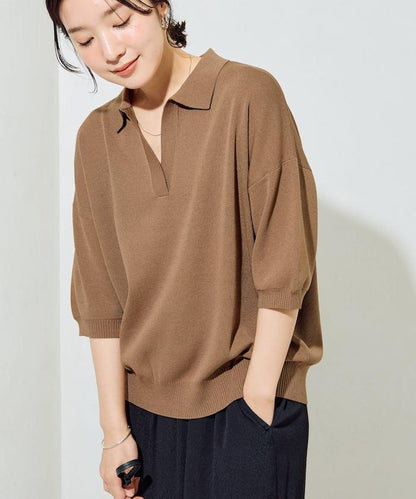 短袖Polo領開襟夏季針織上衣