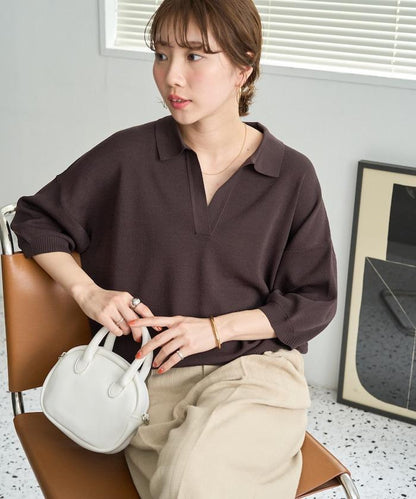 短袖Polo領開襟夏季針織上衣