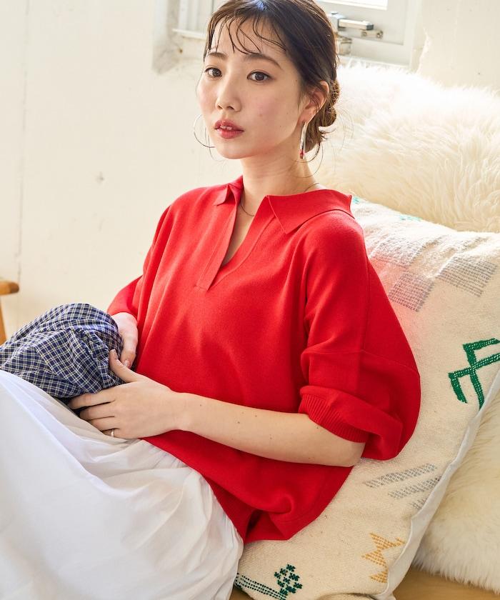 短袖Polo領開襟夏季針織上衣