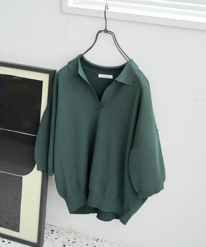 短袖Polo領開襟夏季針織上衣