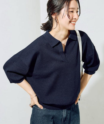 短袖Polo領開襟夏季針織上衣