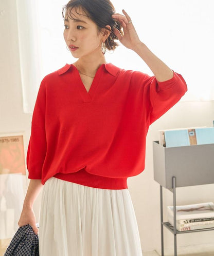 短袖Polo領開襟夏季針織上衣