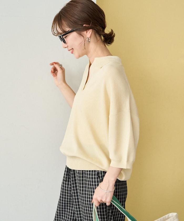 短袖Polo領開襟夏季針織上衣