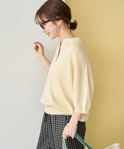 短袖Polo領開襟夏季針織上衣