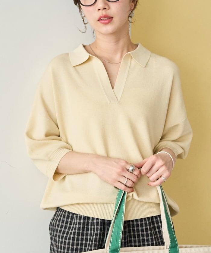 短袖Polo領開襟夏季針織上衣