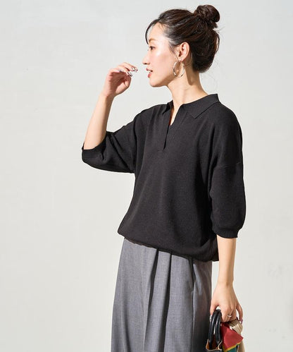 短袖Polo領開襟夏季針織上衣