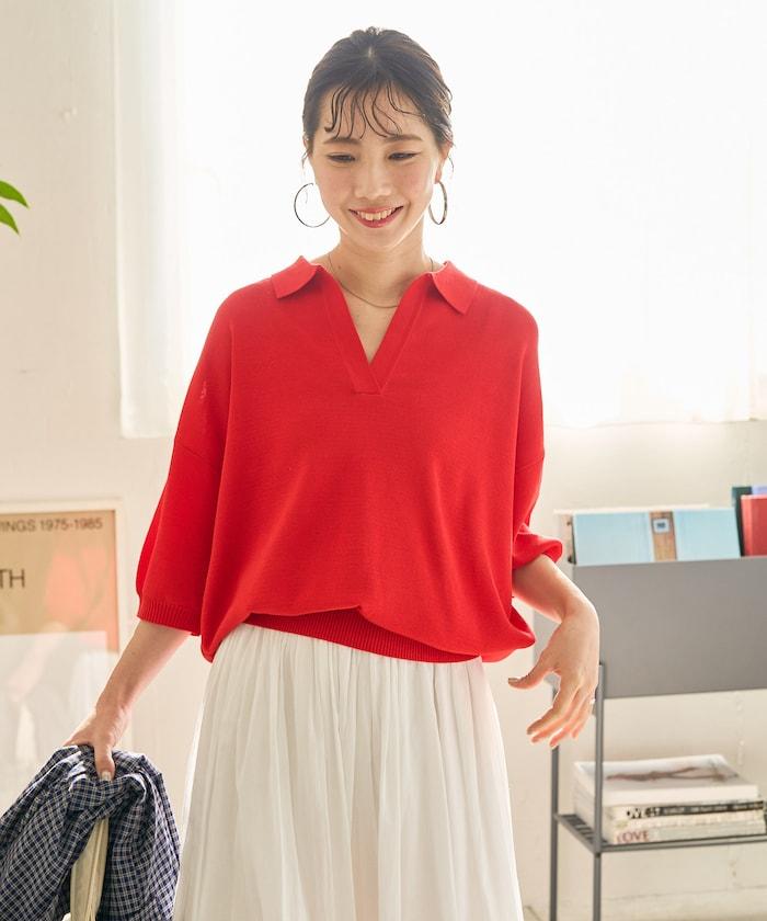 短袖Polo領開襟夏季針織上衣