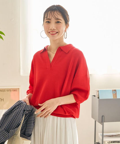 短袖Polo領開襟夏季針織上衣