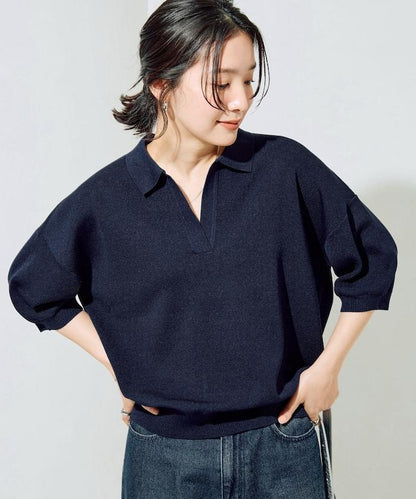 短袖Polo領開襟夏季針織上衣