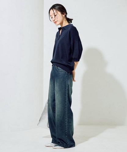 短袖Polo領開襟夏季針織上衣