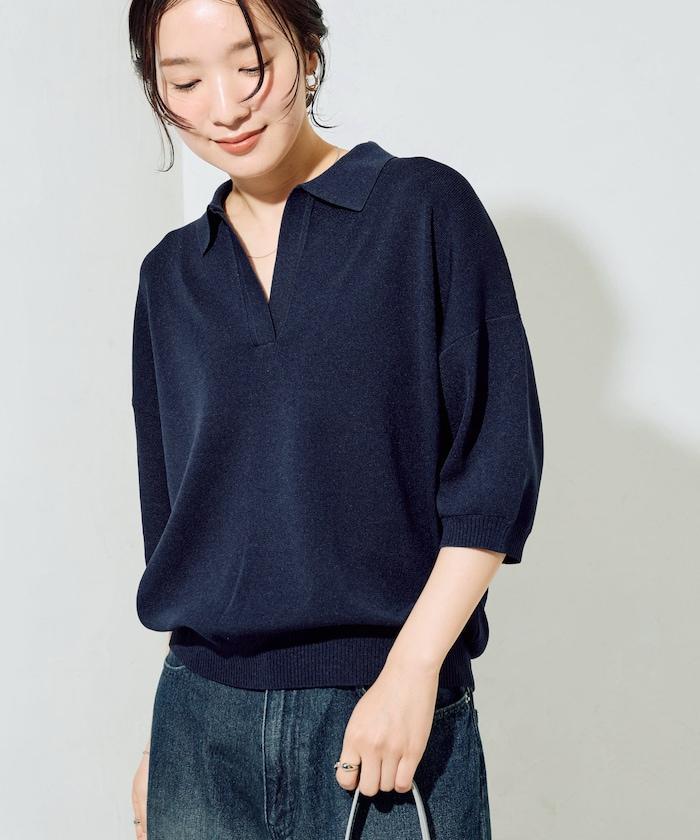 短袖Polo領開襟夏季針織上衣