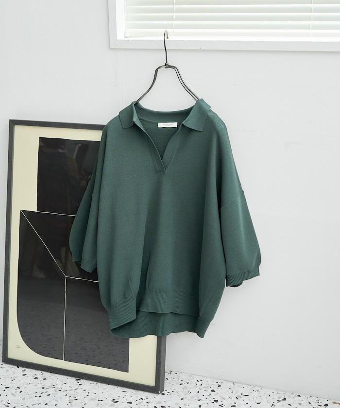 短袖Polo領開襟夏季針織上衣