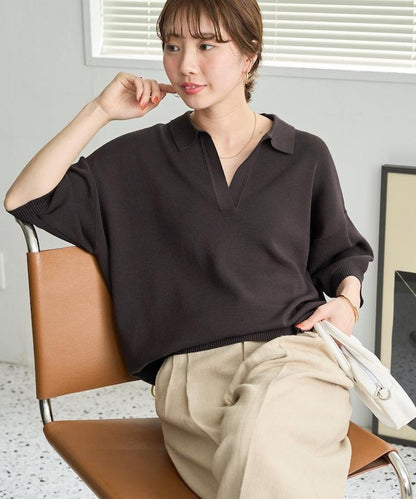 短袖Polo領開襟夏季針織上衣