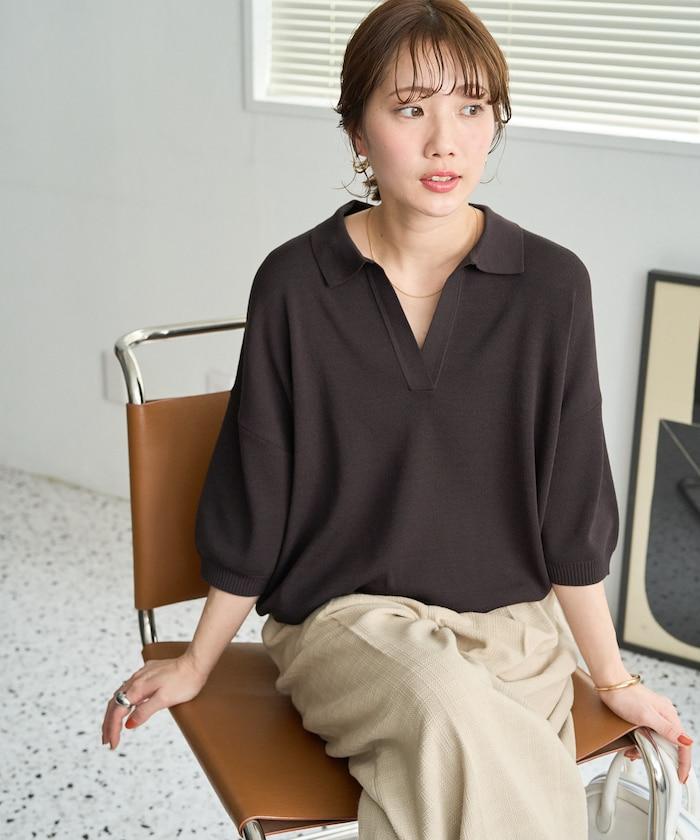 短袖Polo領開襟夏季針織上衣