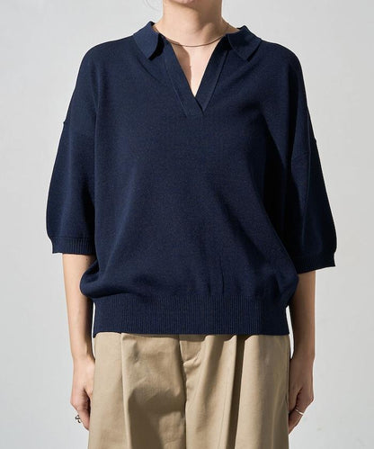 短袖Polo領開襟夏季針織上衣