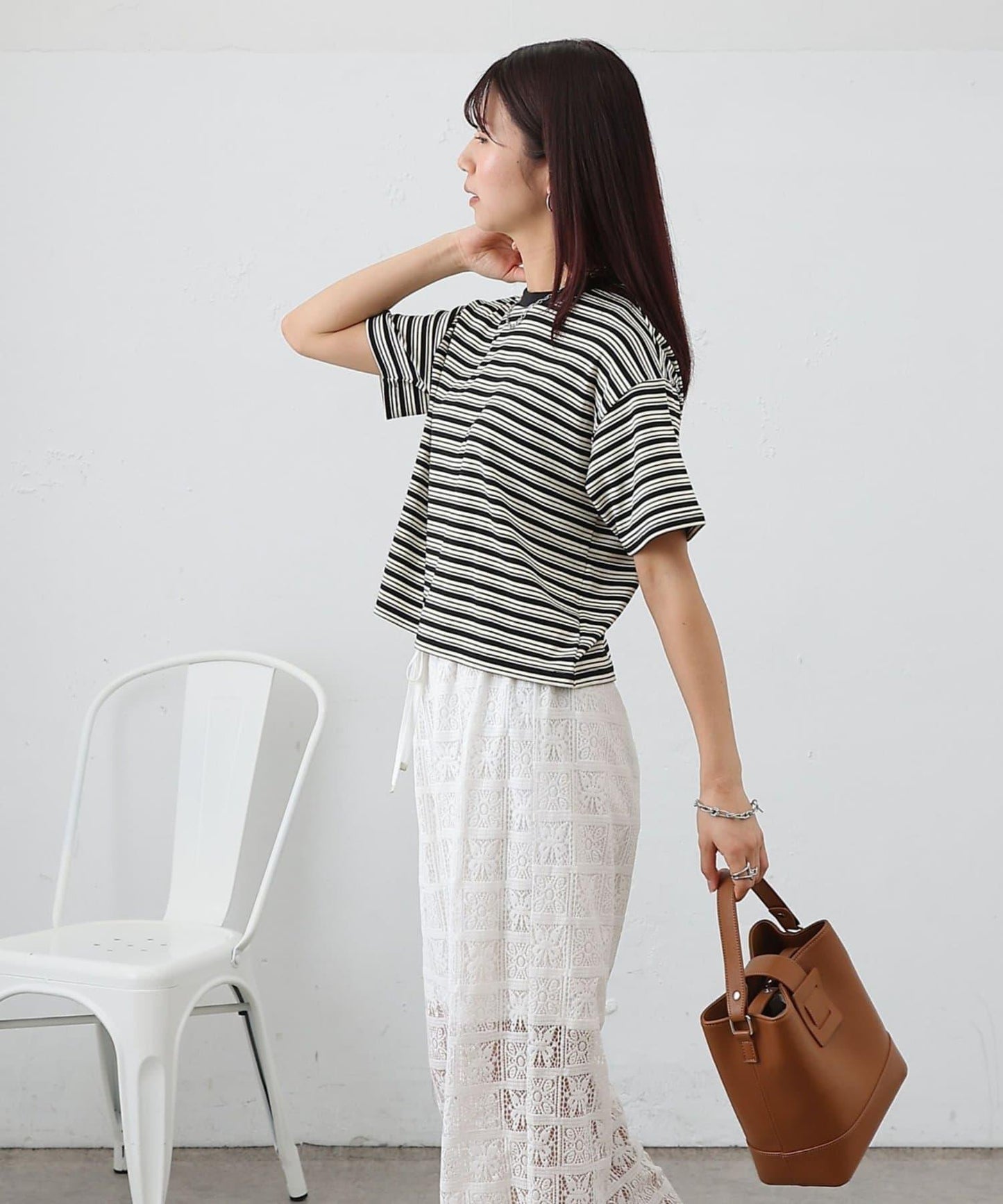 多色條紋短款T恤