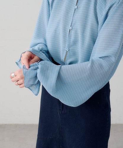 B 透感格紋 蝴蝶結設計 襯衫