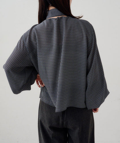 B 透感格紋 蝴蝶結設計 襯衫