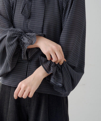 B 透感格紋 蝴蝶結設計 襯衫