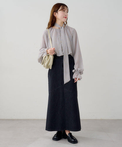 B 透感格紋 蝴蝶結設計 襯衫