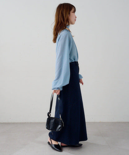 B 透感格紋 蝴蝶結設計 襯衫