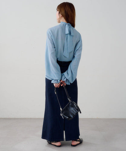 B 透感格紋 蝴蝶結設計 襯衫