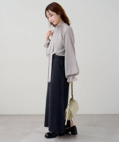 B 透感格紋 蝴蝶結設計 襯衫