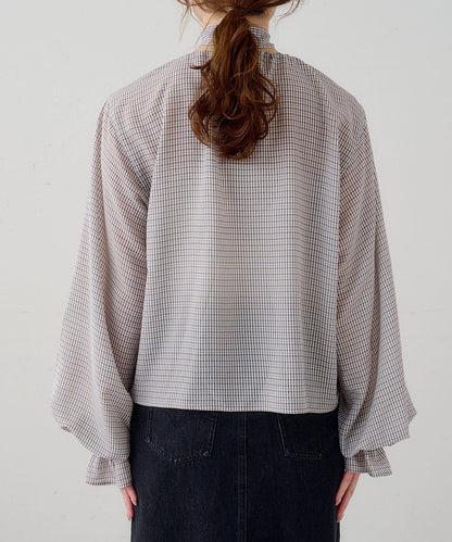 B 透感格紋 蝴蝶結設計 襯衫