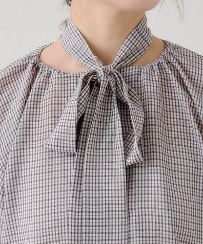 B 透感格紋 蝴蝶結設計 襯衫