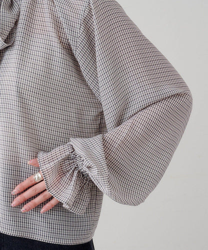 B 透感格紋 蝴蝶結設計 襯衫