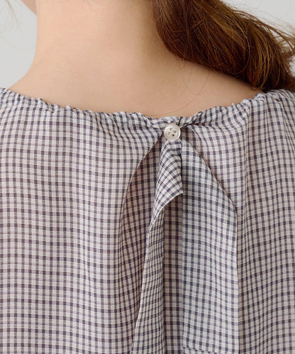 B 透感格紋 蝴蝶結設計 襯衫