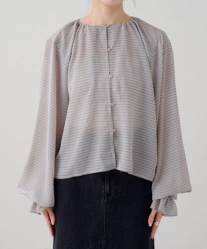 B 透感格紋 蝴蝶結設計 襯衫