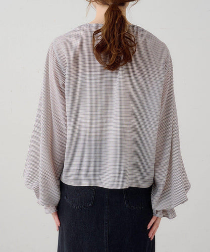 B 透感格紋 蝴蝶結設計 襯衫