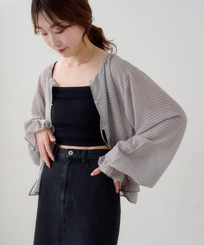 B 透感格紋 蝴蝶結設計 襯衫