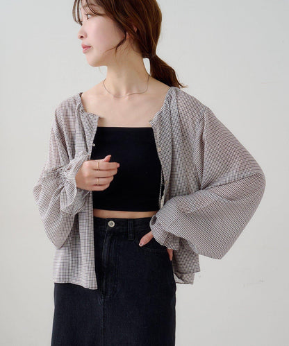 B 透感格紋 蝴蝶結設計 襯衫