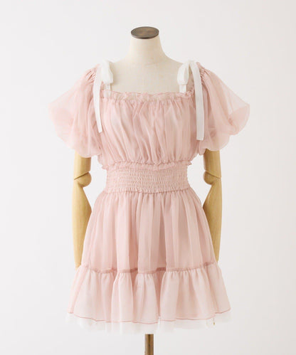 甜美荷葉邊短袖長款上衣