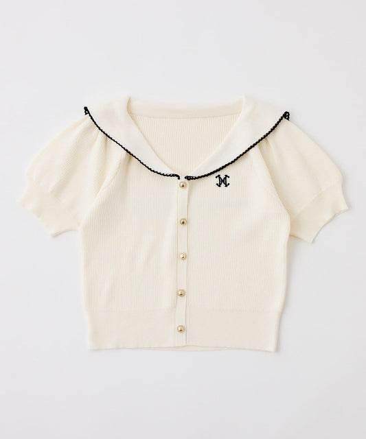 海軍領短袖針織上衣