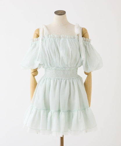 甜美荷葉邊短袖長款上衣