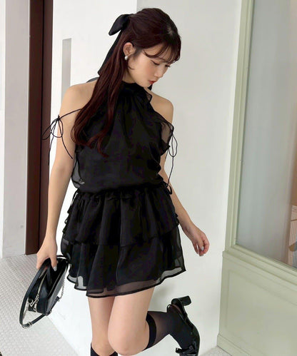 美式背心領迷你連衣裙