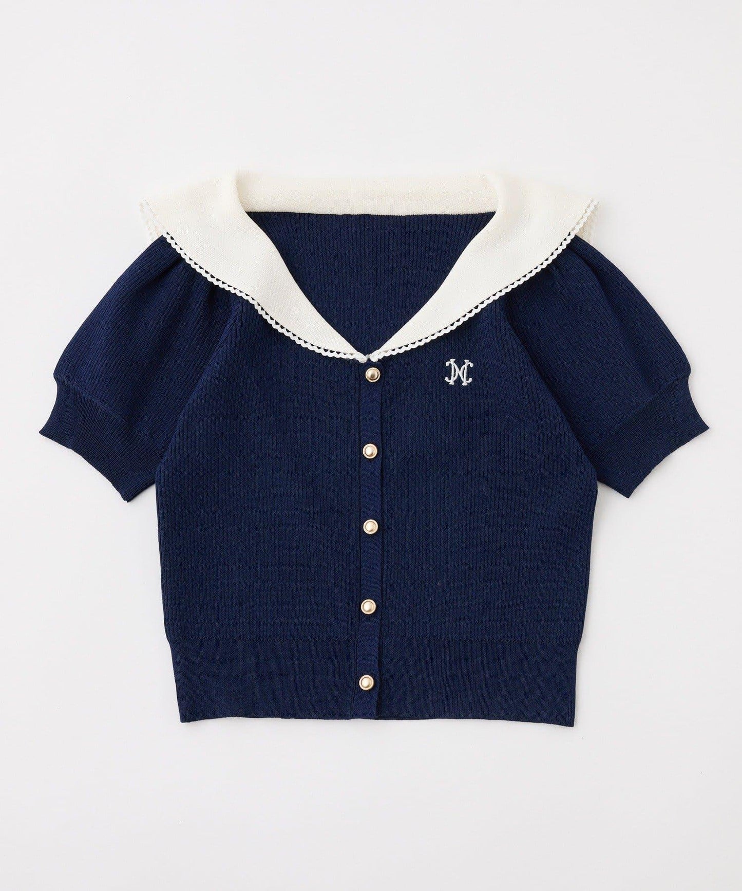 海軍領短袖針織上衣