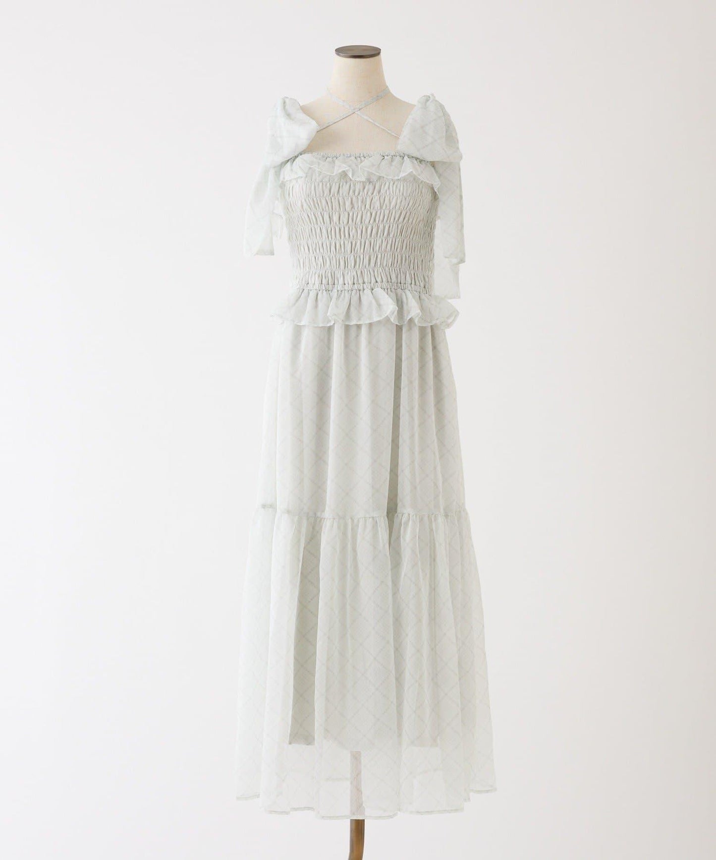 肩部蝴蝶結收褶設計連衣裙