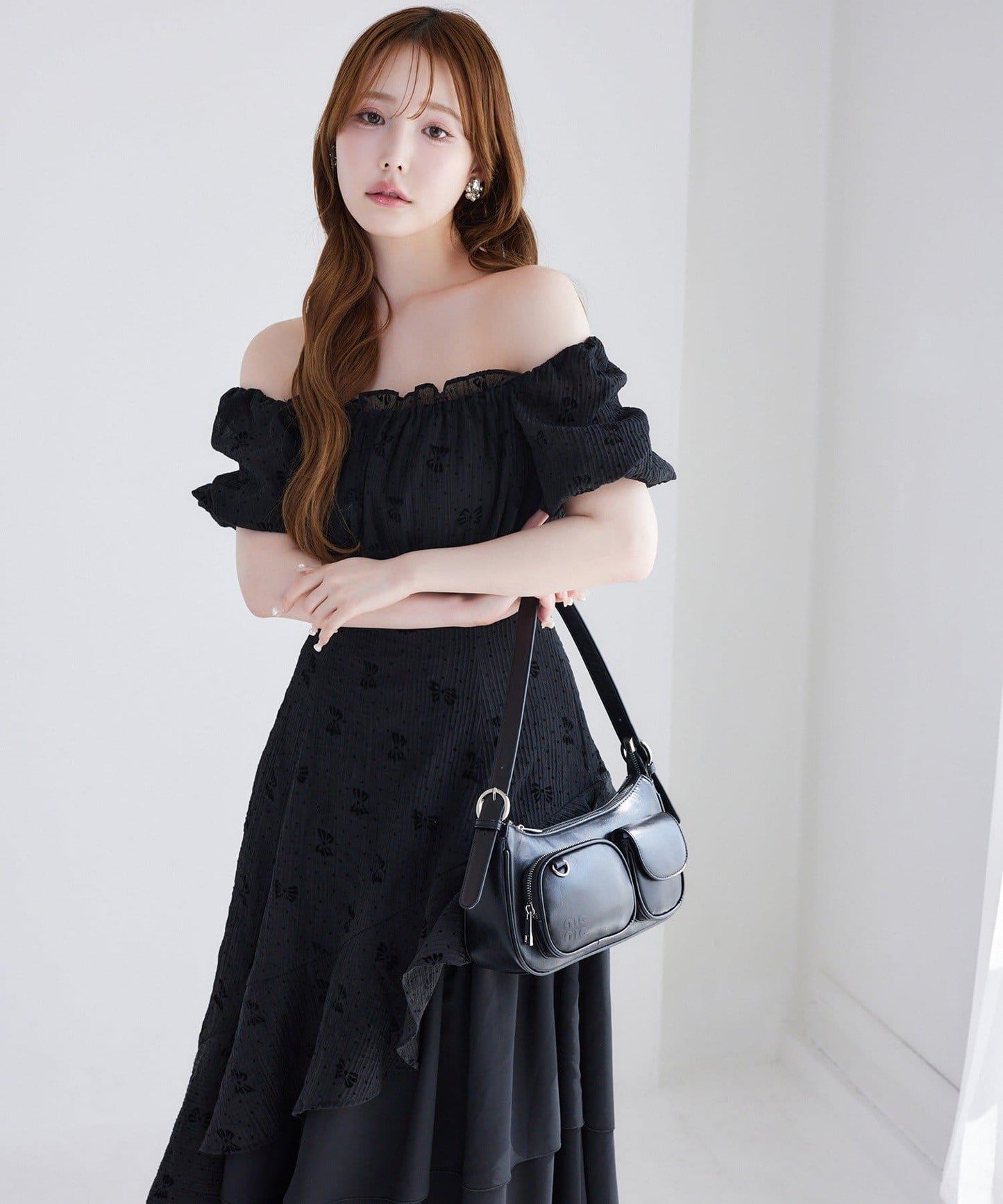 不對稱下襬層疊長款連衣裙