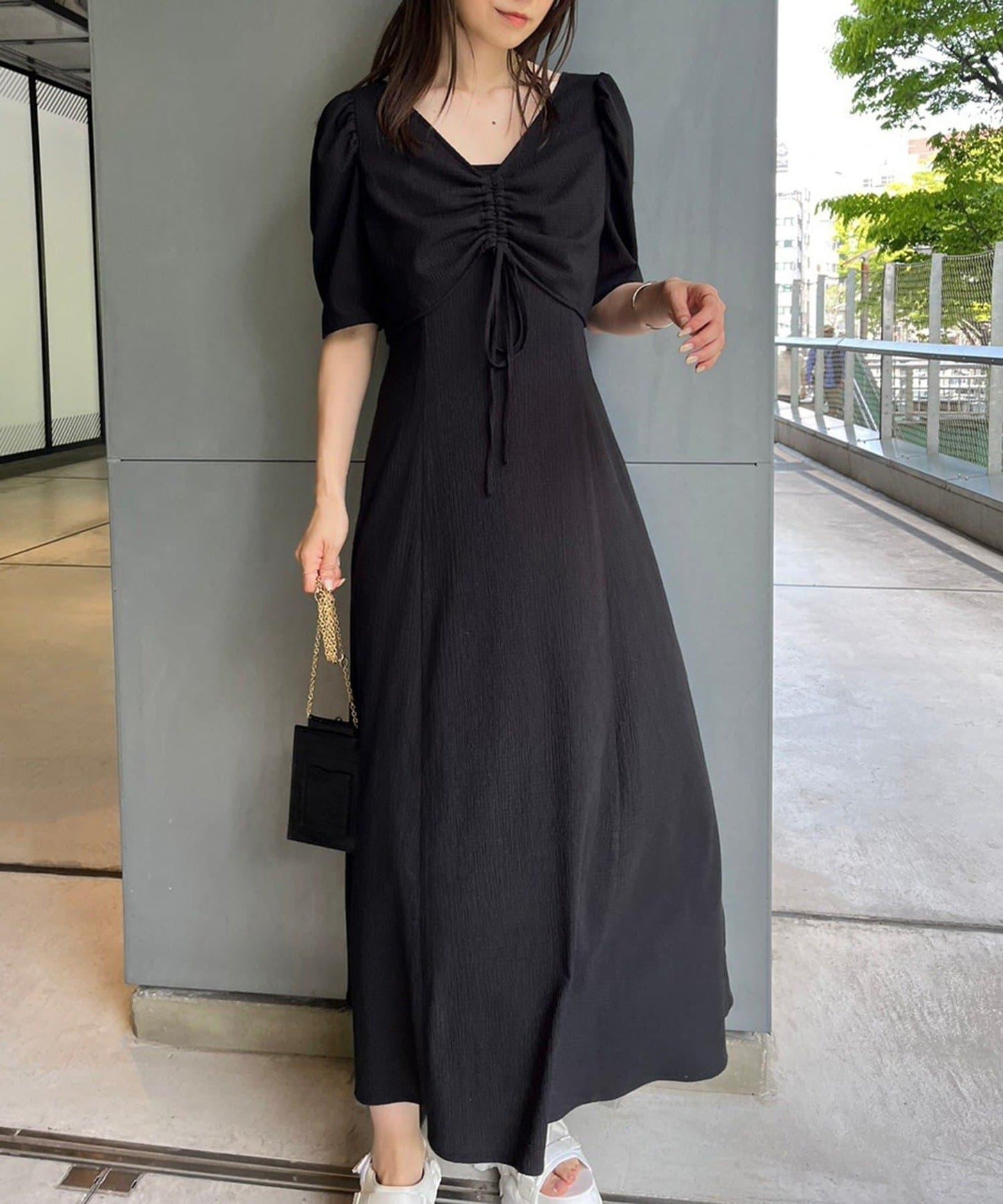 復古褶皺連衣裙