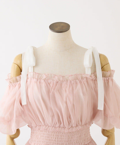 甜美荷葉邊短袖長款上衣