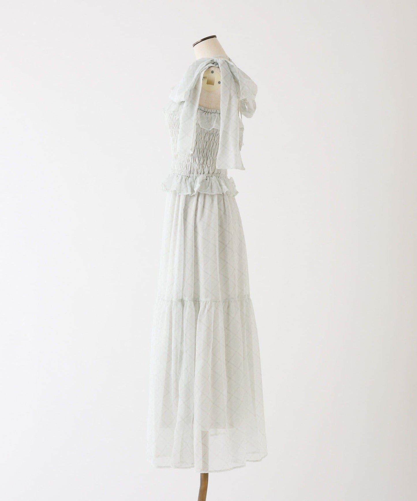 肩部蝴蝶結收褶設計連衣裙