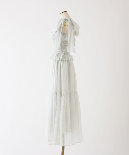 肩部蝴蝶結收褶設計連衣裙