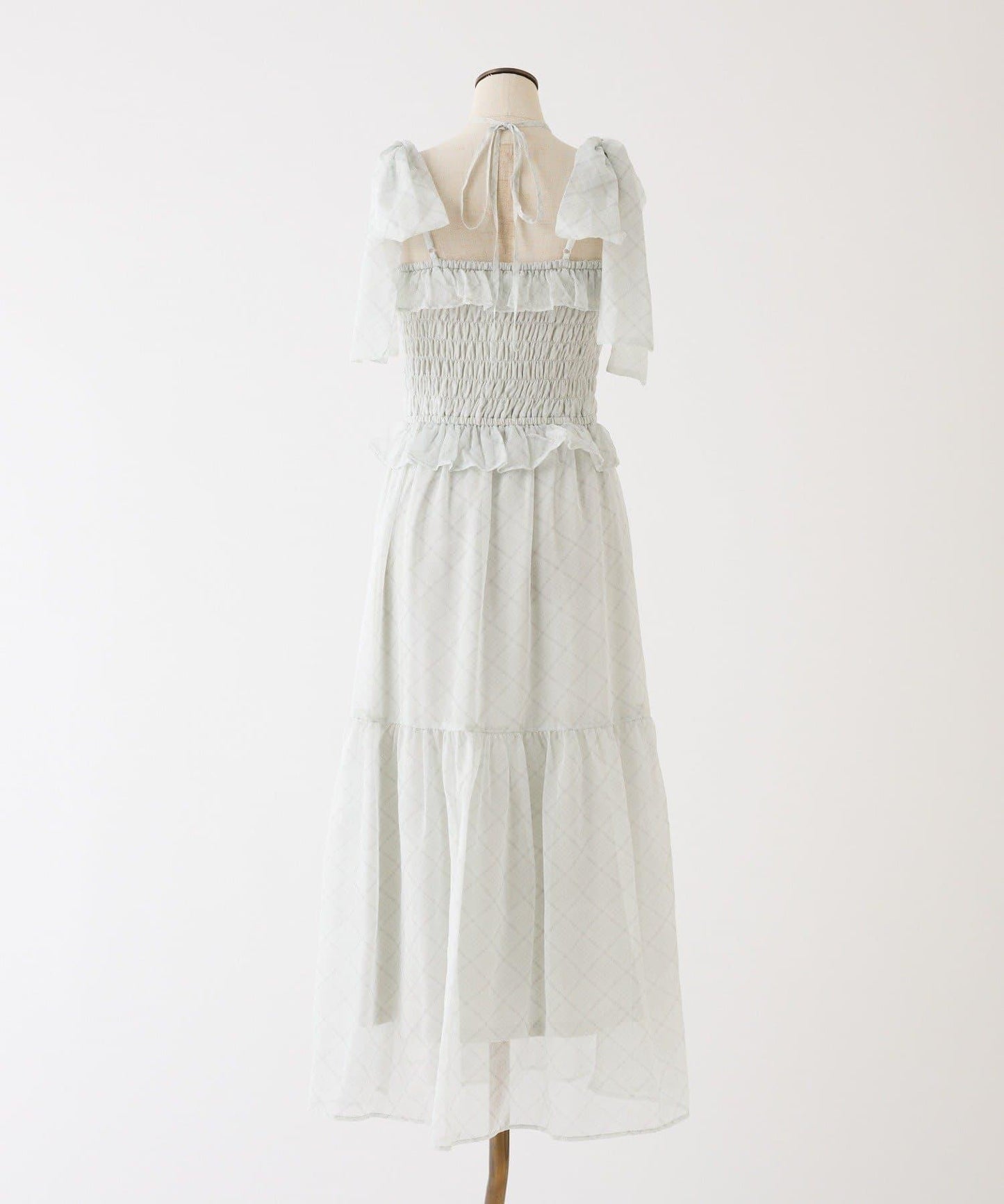 肩部蝴蝶結收褶設計連衣裙